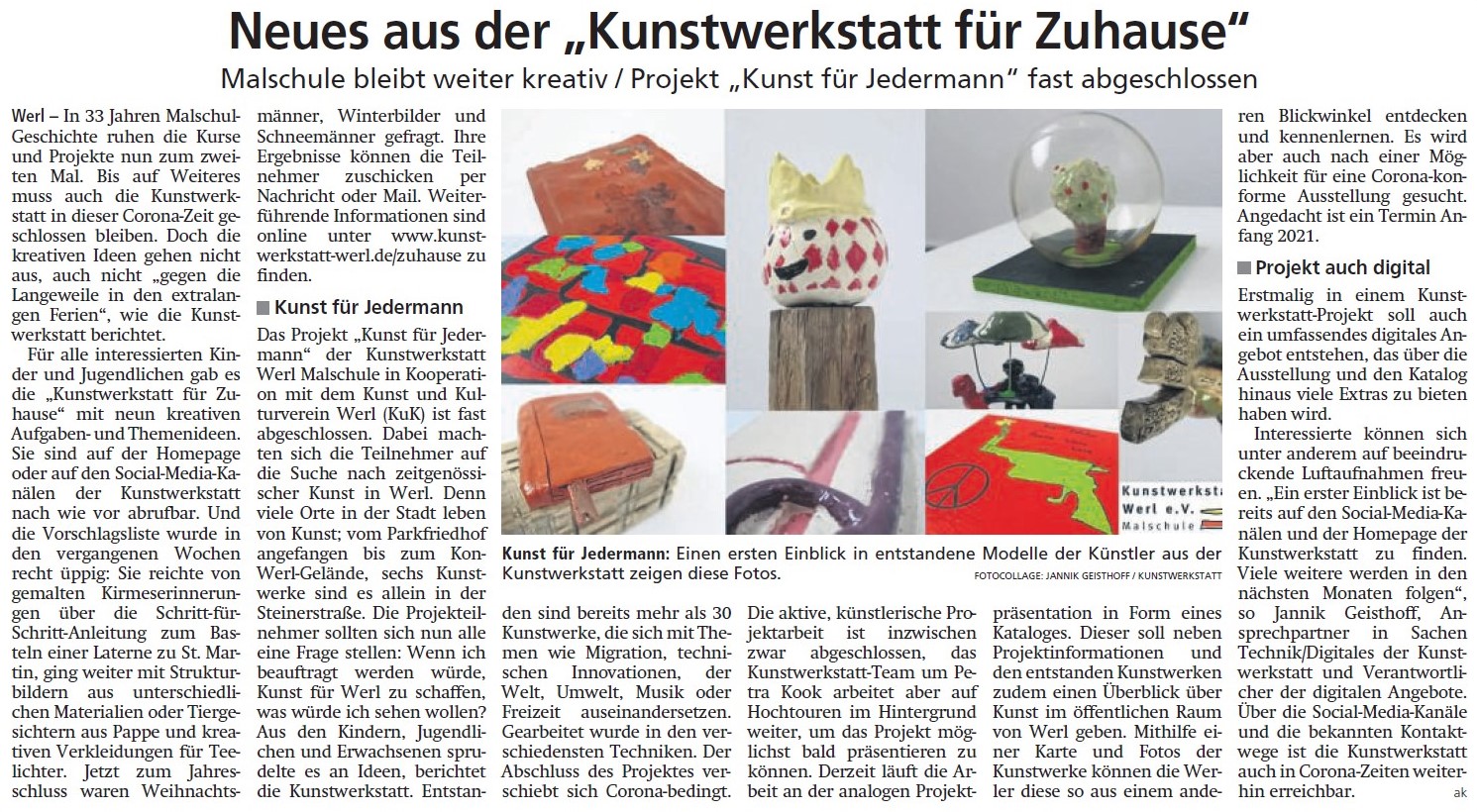Mehr über den Artikel erfahren Neues aus der „Kunstwerkstatt für Zuhause“